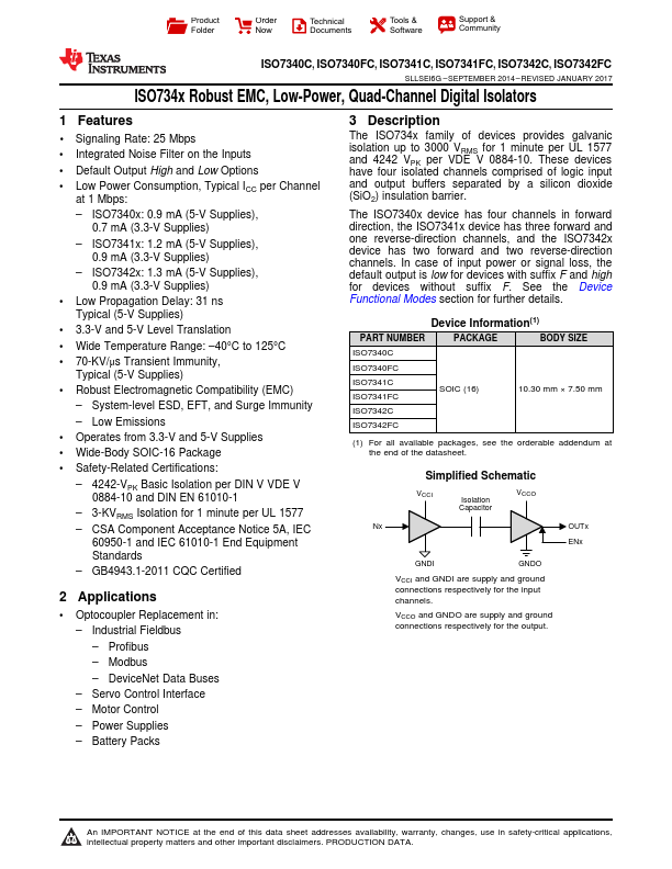 <?=ISO7340FC?> डेटा पत्रक पीडीएफ