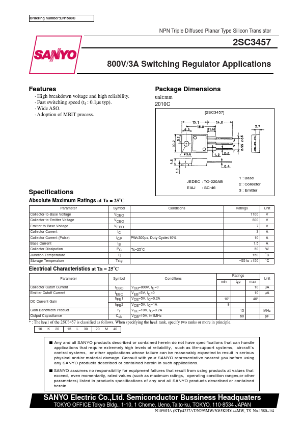 2SC3457 Sanyo Semicon Device