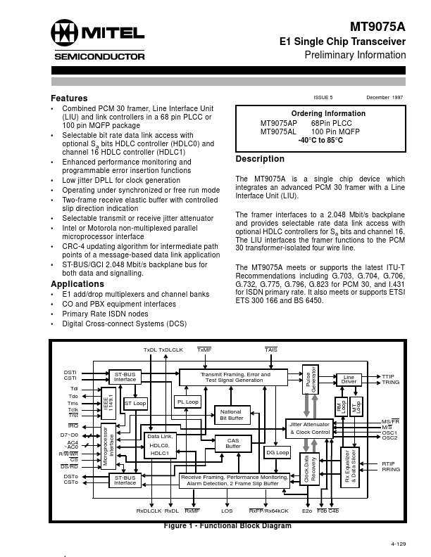 MT9075A Mitel Networks Corporation