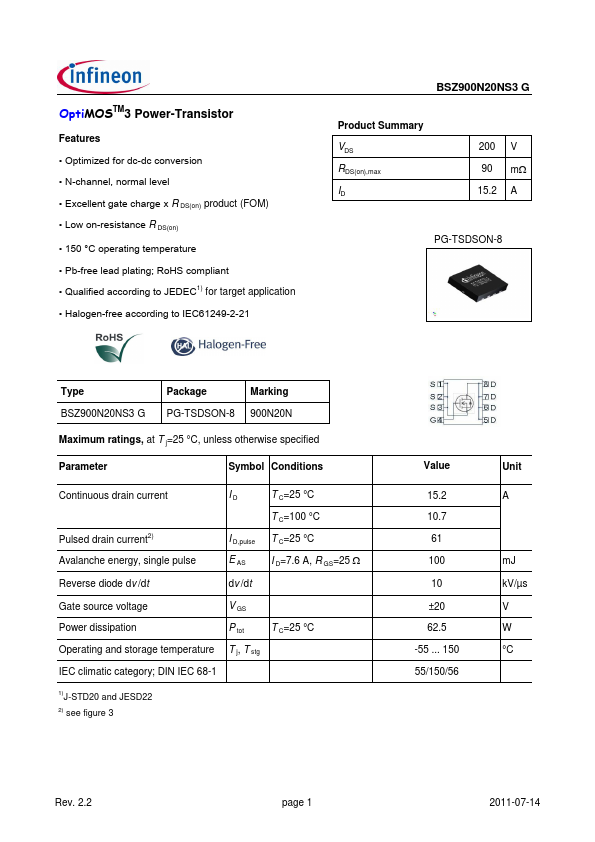 <?=BSZ900N20NS3G?> डेटा पत्रक पीडीएफ