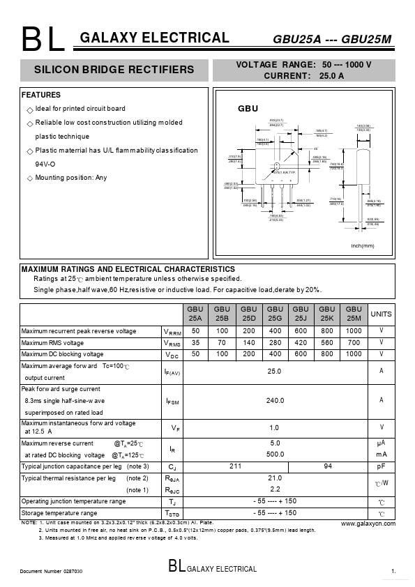 GBU25G Galaxy Semi-Conductor