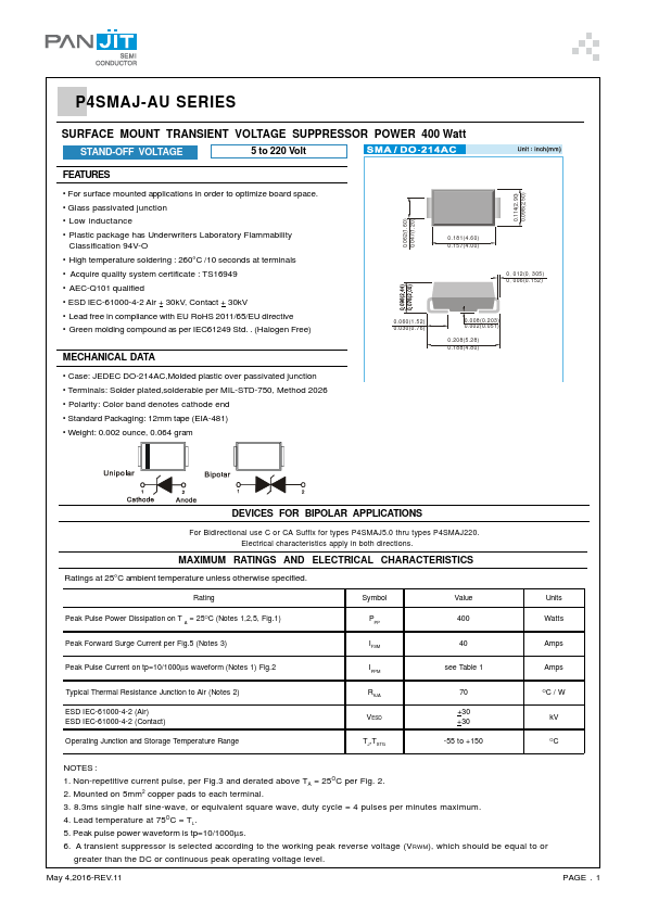 P4SMAJ6.0C-AU Pan Jit International