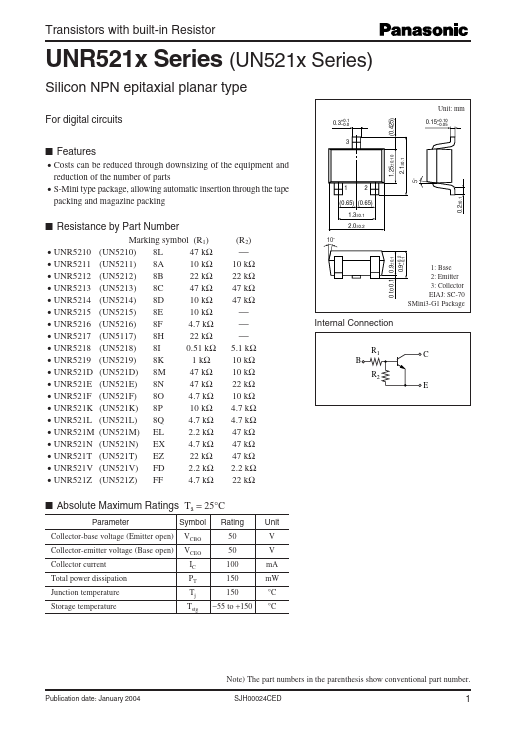 UNR521V Panasonic Semiconductor