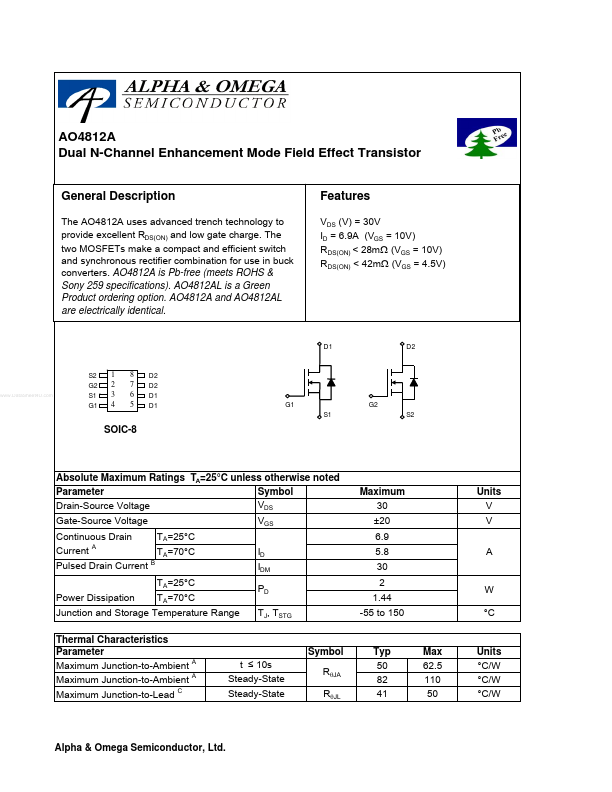 AO4812A Alpha & Omega Semiconductors