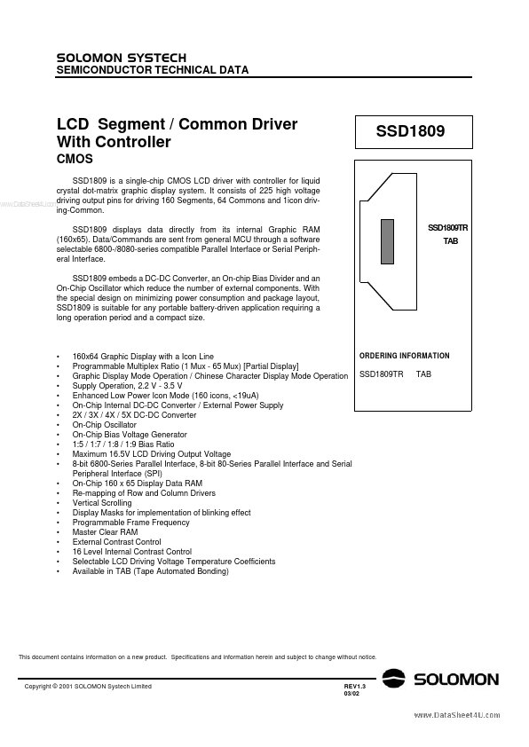 SSD1809 Solomon Systech