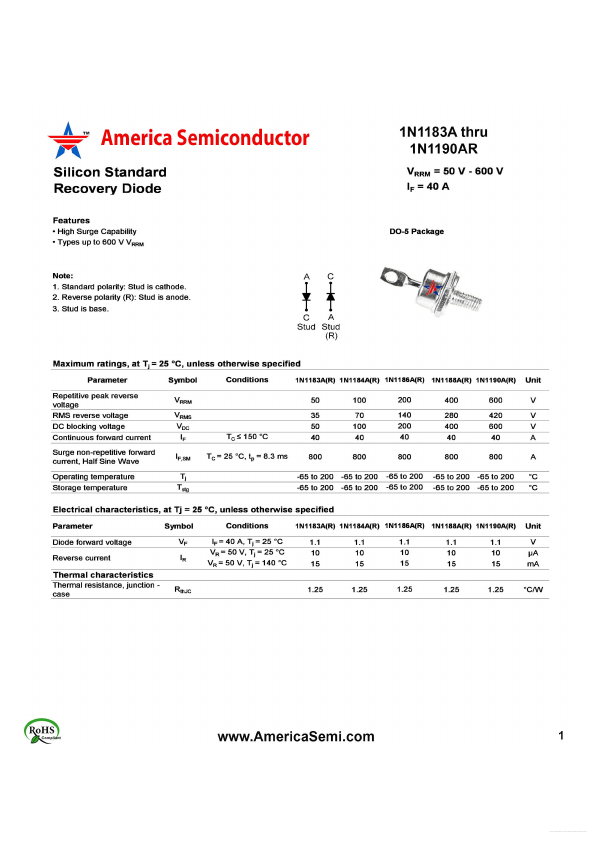 1N1184A America Semiconductor