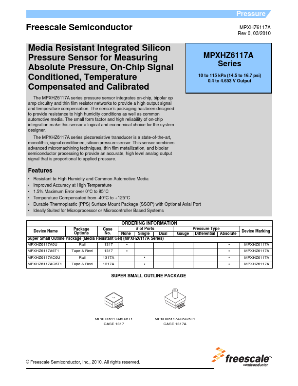 MPXHZ6117AC6U Freescale Semiconductor