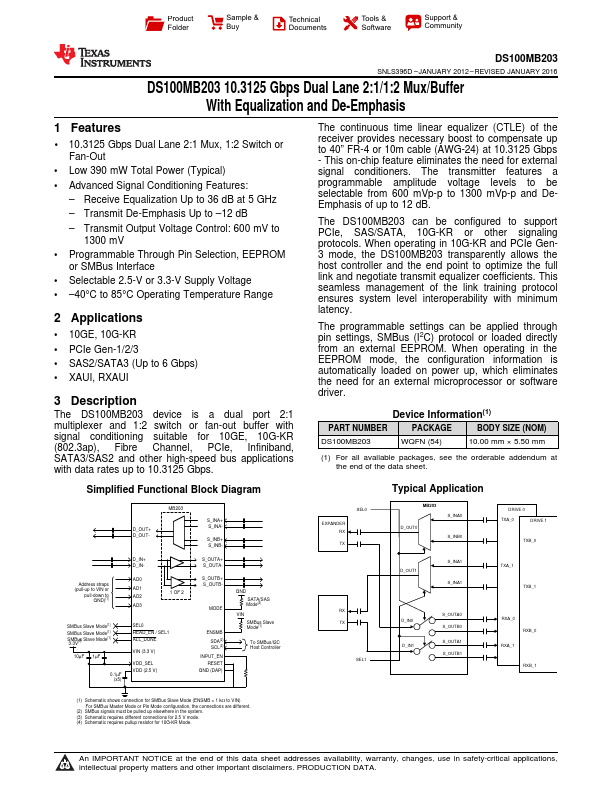 DS100MB203 Texas Instruments