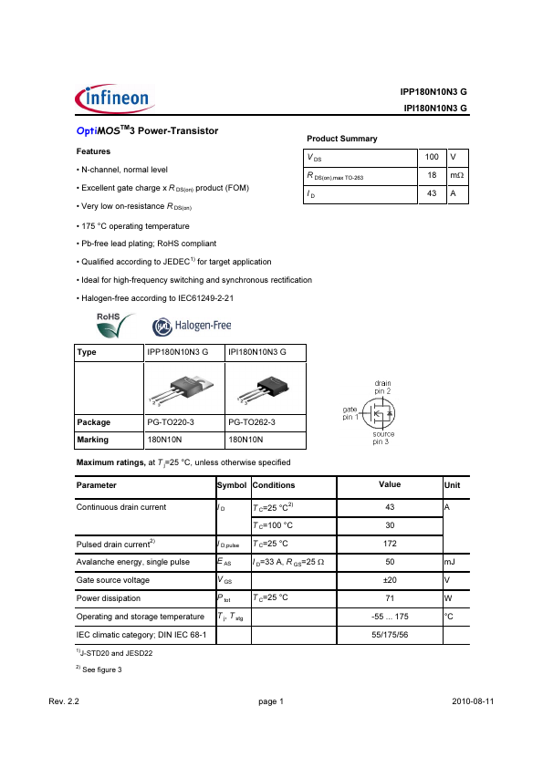 IPP180N10N3G