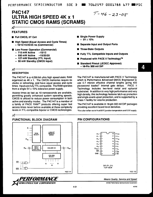P4C147 Performance Semiconductor