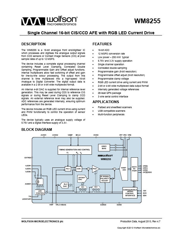 <?=WM8255?> डेटा पत्रक पीडीएफ