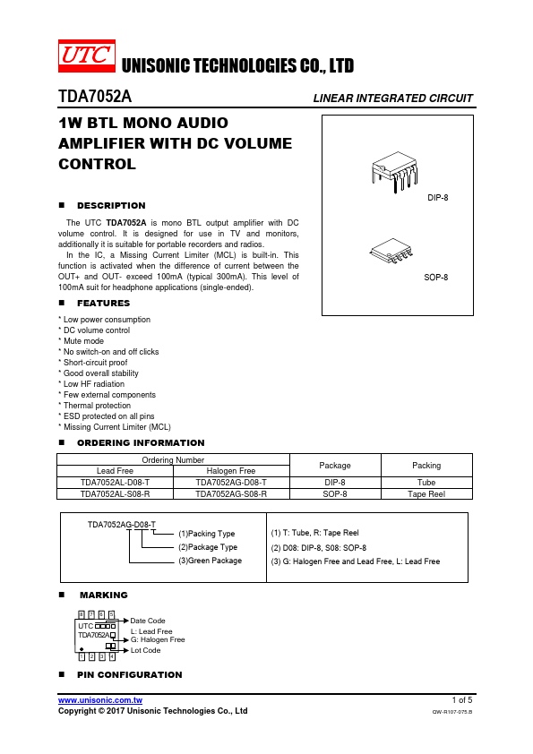 <?=TDA7052A?> डेटा पत्रक पीडीएफ