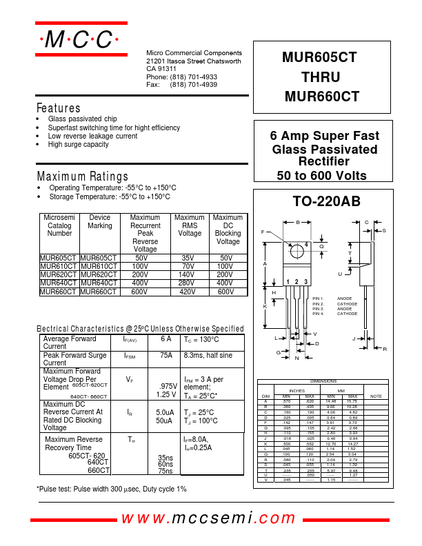 MUR620CT Micro Commercial Components