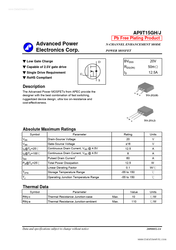 AP9T15GJ Advanced Power Electronics