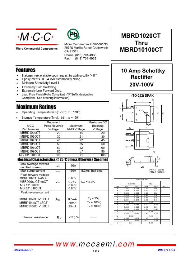 <?=MBRD1060CT?> डेटा पत्रक पीडीएफ