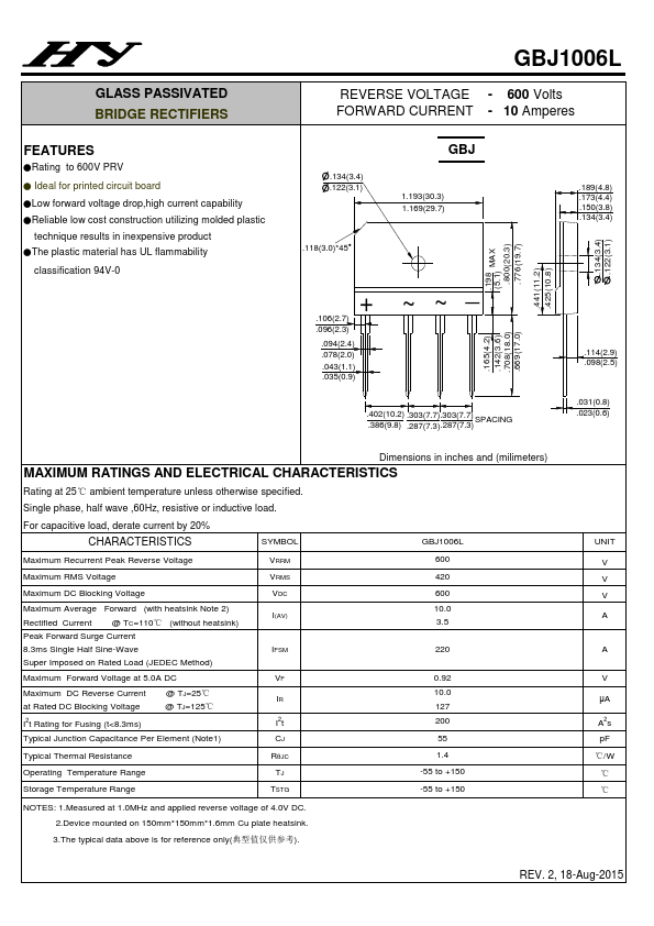 GBJ1006L HY ELECTRONIC