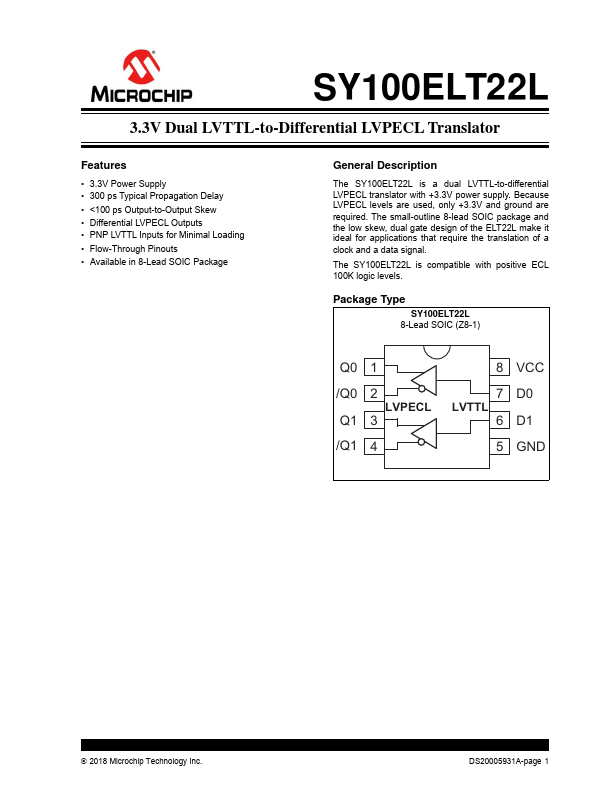 SY100ELT22L Microchip