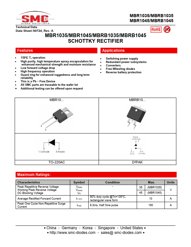 MBR1045 SMC Diode