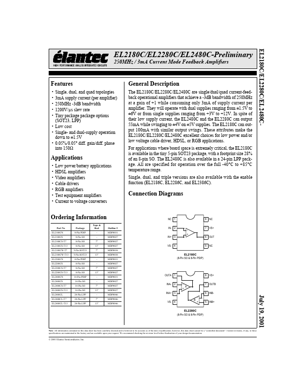 EL2280C Elantec Semiconductor