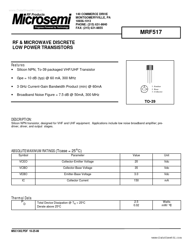 <?=MRF517?> डेटा पत्रक पीडीएफ