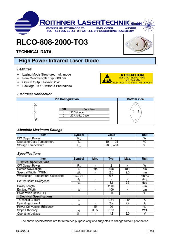 RLCO-808-2000-TO3 Roithner