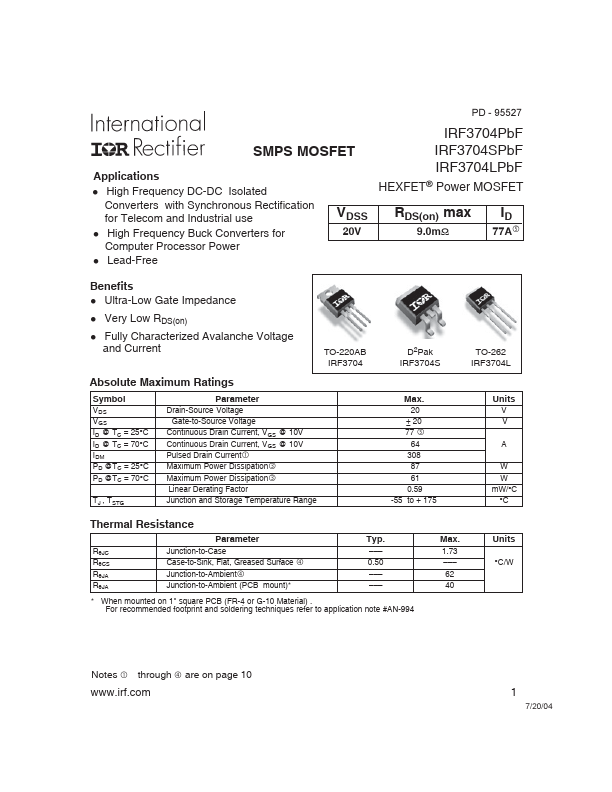 IRF3704PbF International Rectifier