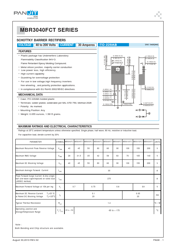 MBR30200FCT Pan Jit International