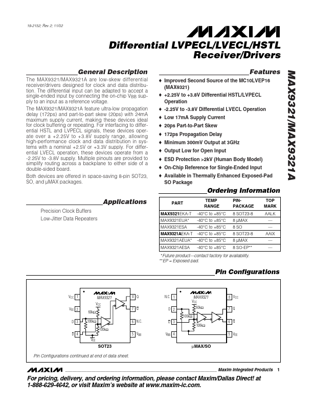 <?=MAX9321A?> डेटा पत्रक पीडीएफ