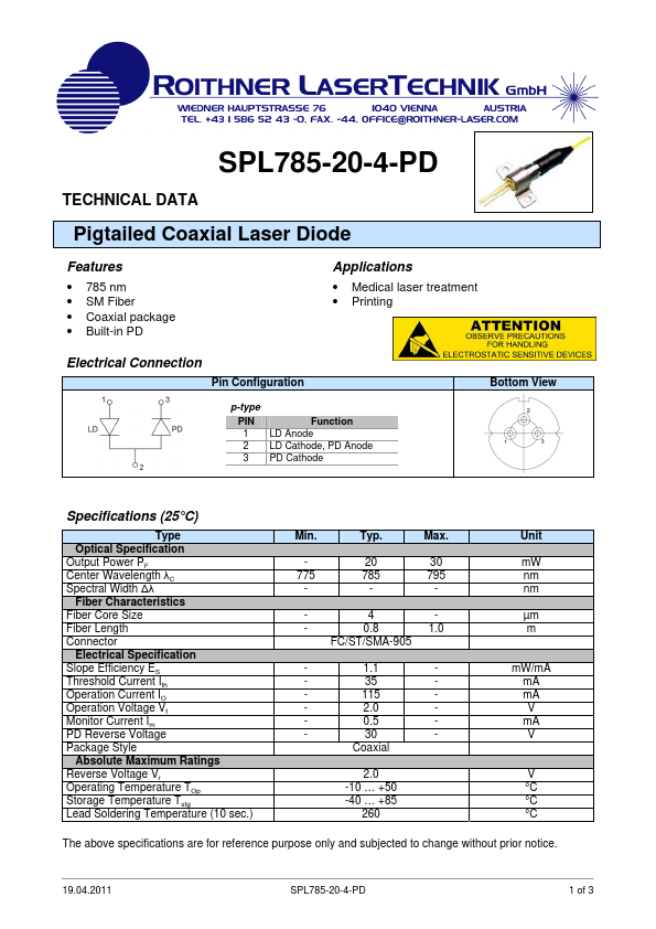 <?=SPL785-20-4-PD?> डेटा पत्रक पीडीएफ