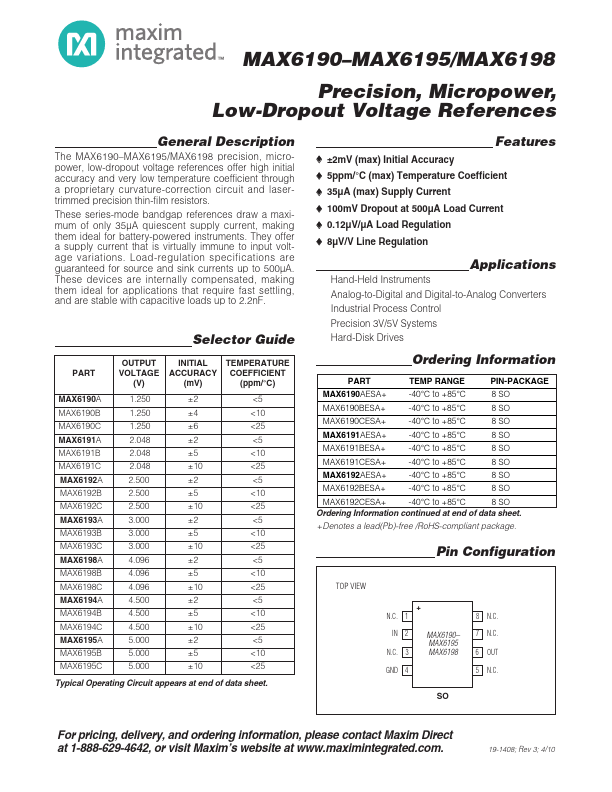 <?=MAX6198A?> डेटा पत्रक पीडीएफ