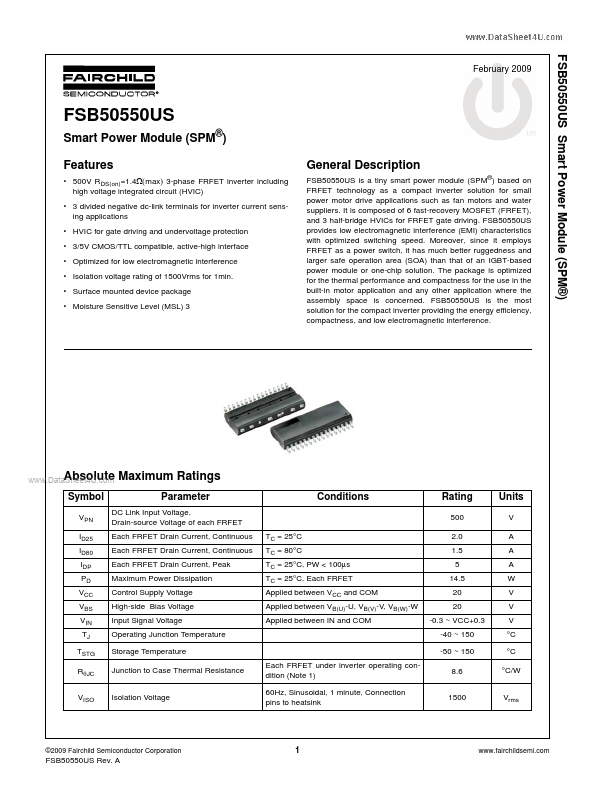 <?=FSB50550US?> डेटा पत्रक पीडीएफ