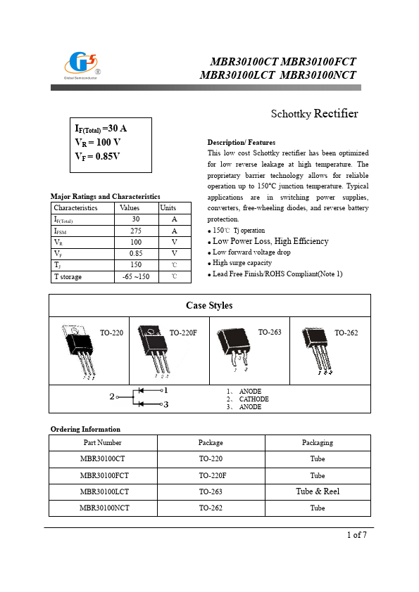 MBR30100FCT Global Semiconductor