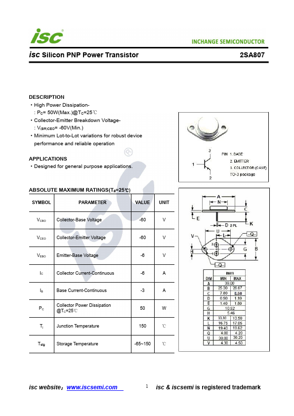 2SA807 Inchange Semiconductor