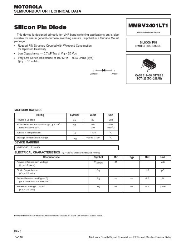 MMBV3401LT1 Motorola