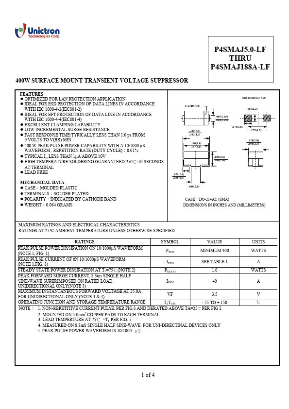 P4SMAJ43A-LF