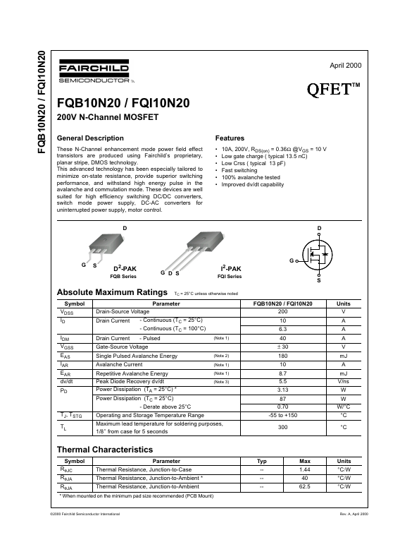 FQB10N20 Fairchild Semiconductor