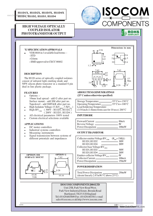 H11D3 ISOCOM COMPONENTS