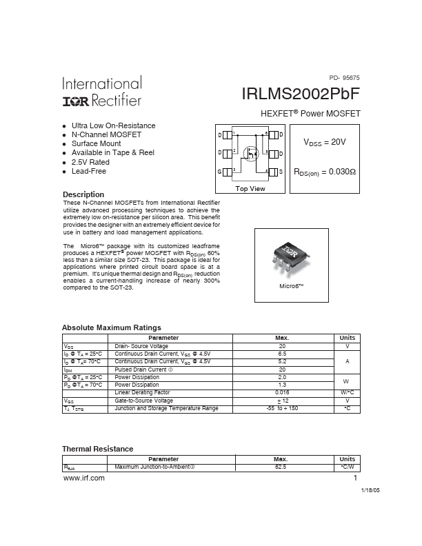 IRLMS2002PbF International Rectifier