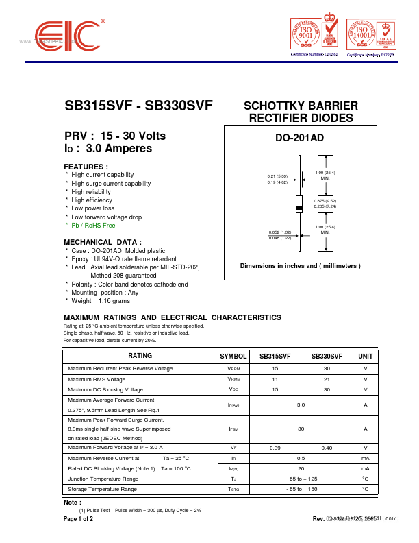 SB315SVF EIC discrete Semiconductors