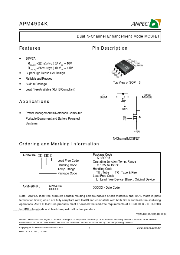 <?=APM4904K?> डेटा पत्रक पीडीएफ