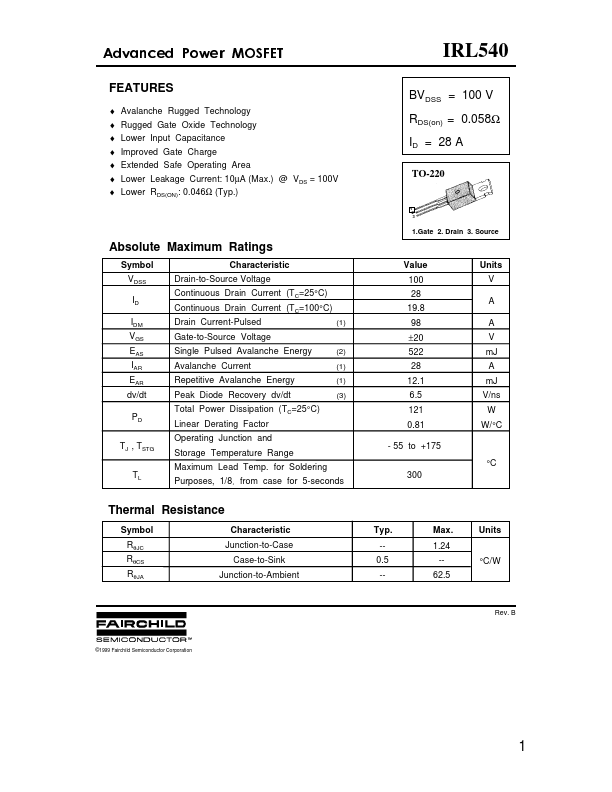 IRL540 Fairchild Semiconductor