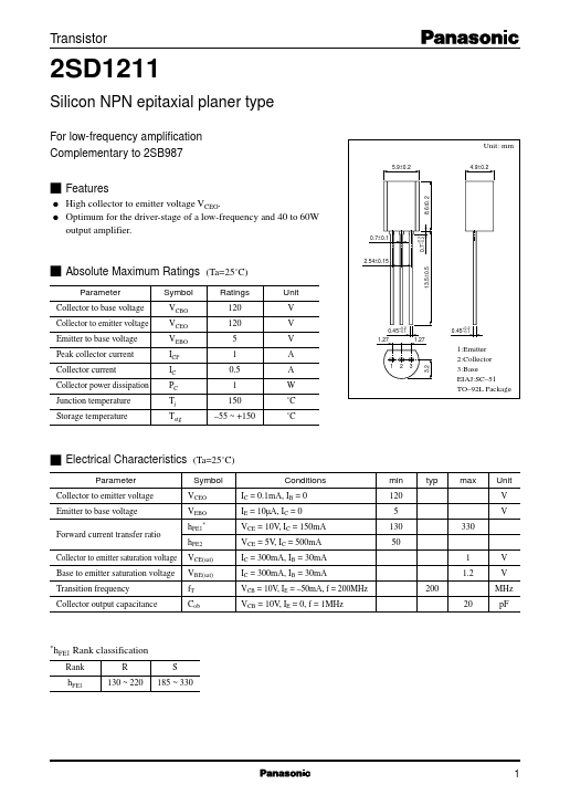 2SD1211 Panasonic Semiconductor