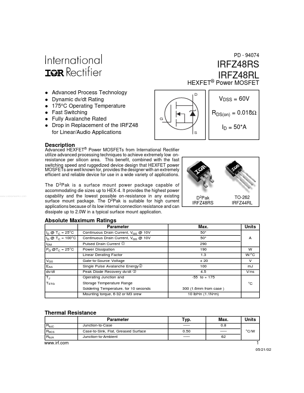 IRFZ48RL International Rectifier