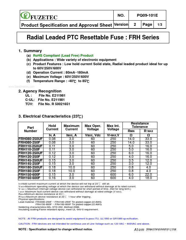 FRH180-250UF Fuzetec