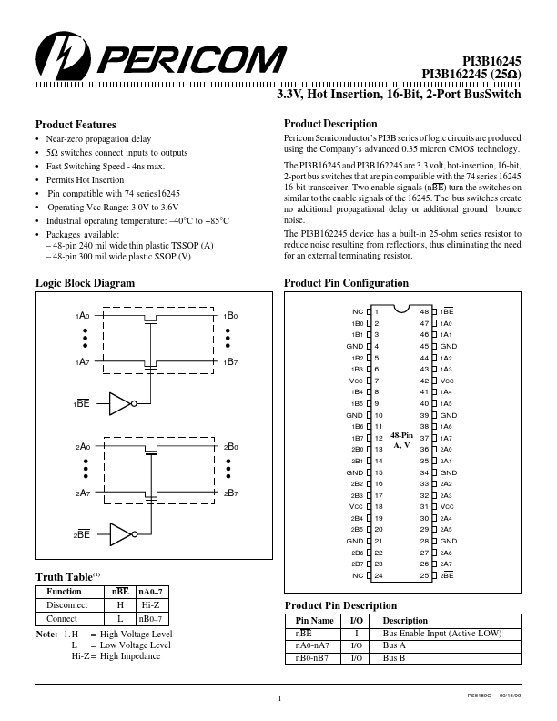 PI3B16245VE Pericom Semiconductor Corporation