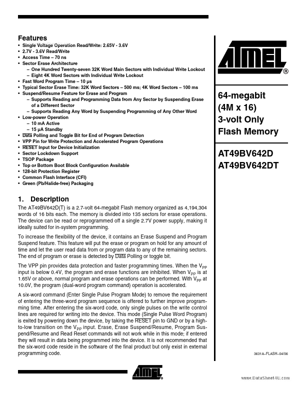 AT49BV642D ATMEL Corporation