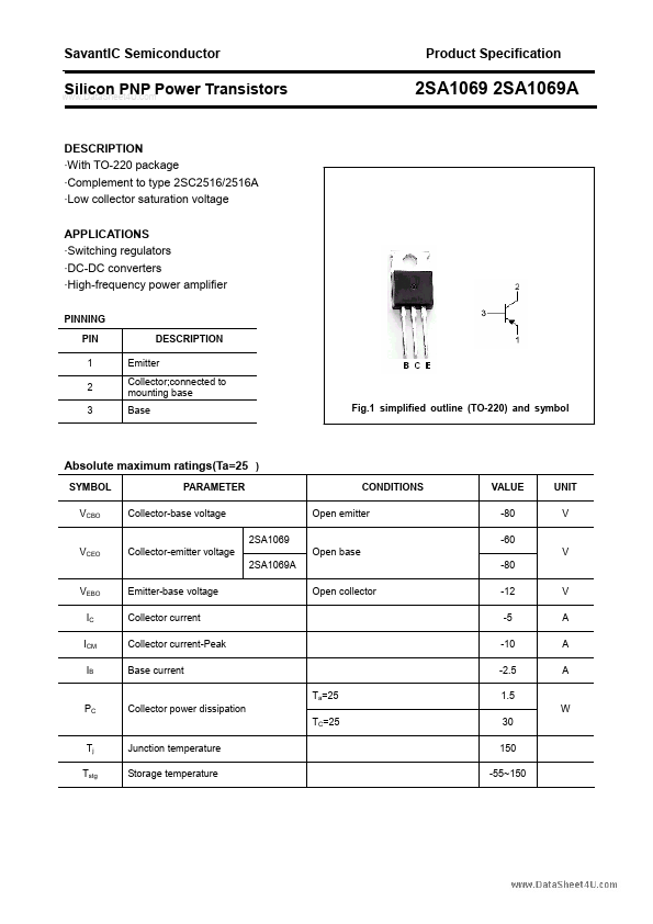 <?=2SA1069A?> डेटा पत्रक पीडीएफ