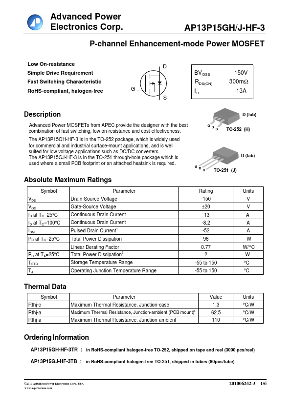 AP13P15GJ-HF-3 Advanced Power Electronics