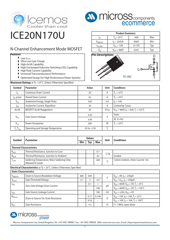 ICE20N170U Micross Components
