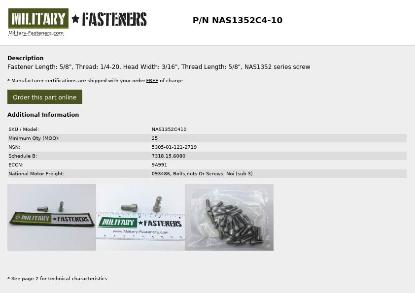 NAS1352C4-10 military fasteners